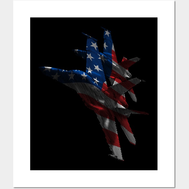 US Military Fighter Attack Jets with American Flag Overlay Wall Art by hobrath